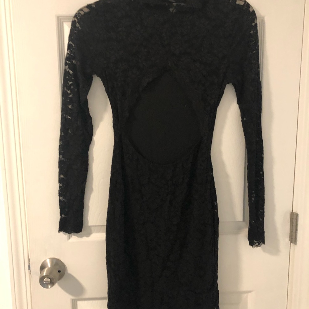 Black, lace, open back dress